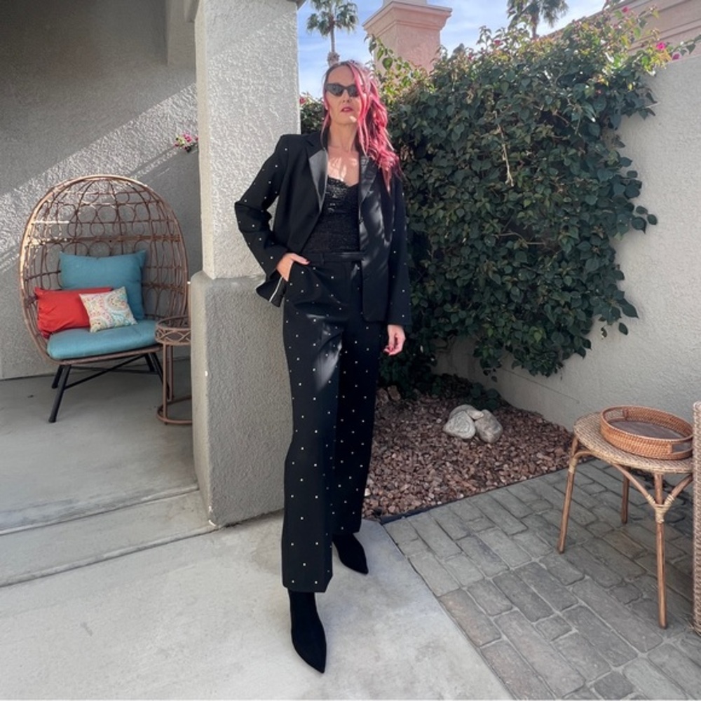 Upcycled black rhinestone blazer and pant suit